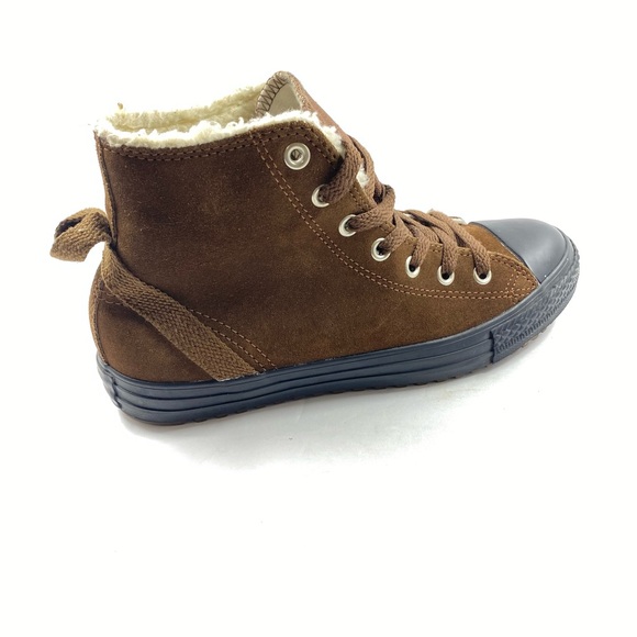 CONVERSE Chuck Taylor All Stars Suede With Sherpa Lining Color Brown SZ 5 Junior - Picture 4 of 11